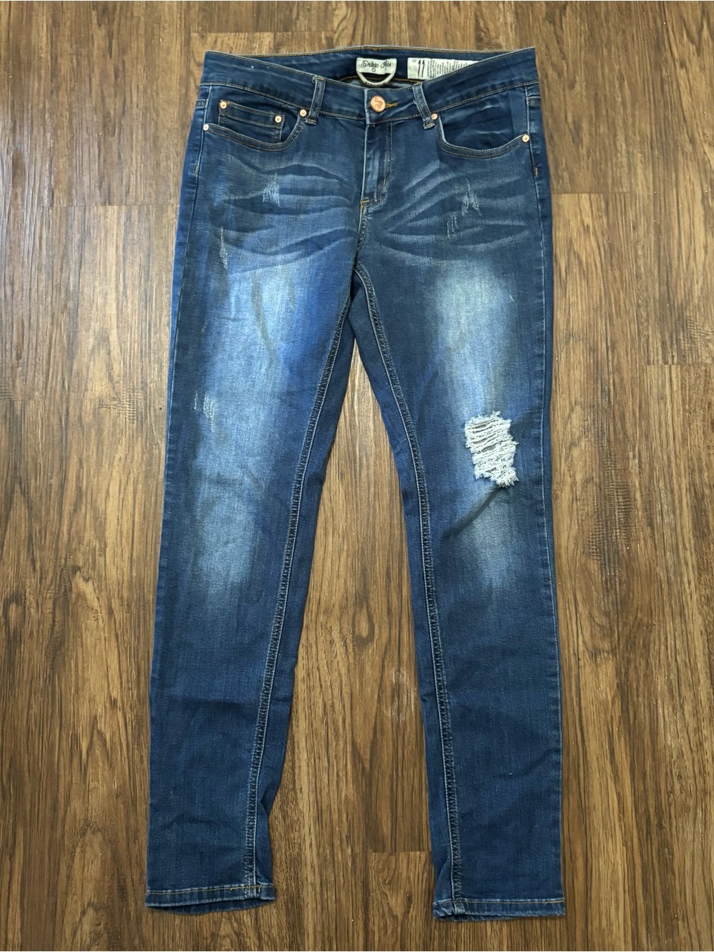 Indigo Rein Distressed Skinny Jeans Size 11 Dark Wash Ripped Denim